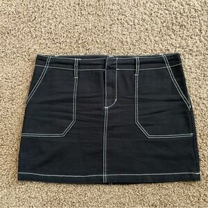 Cute & Casual Black & White Jean Mini Skirt, 100% Cotton, Pockets, Blue Spice